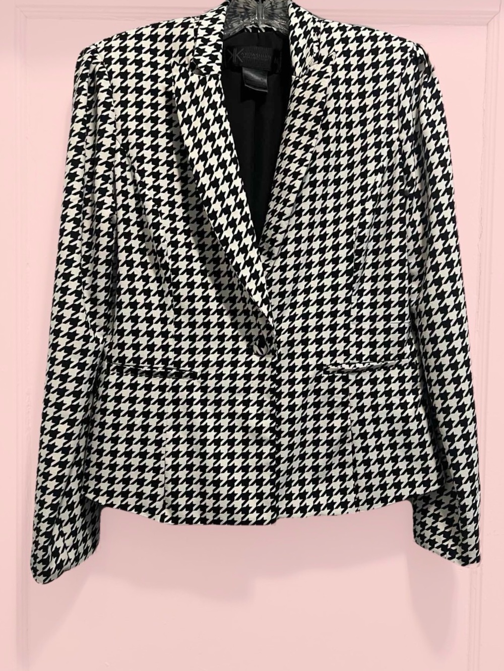 Kardashian Kollection Black & White Houndstooth Fitted Lightweight Blazer Sz M